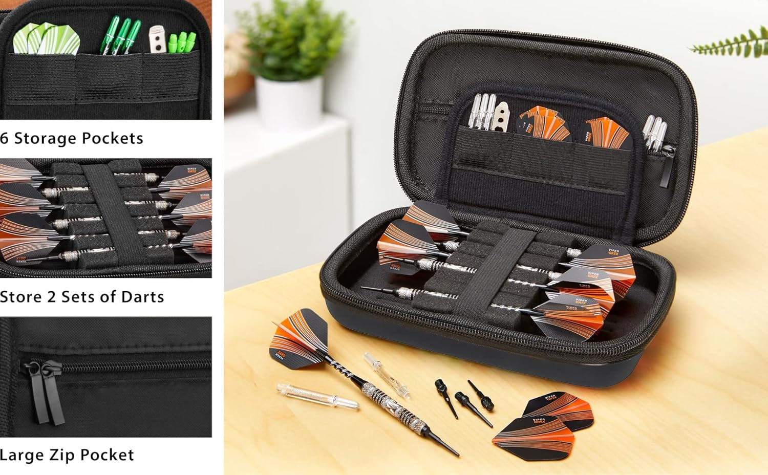 Casemaster Sentinel EVA Foam Shell Dart Case, Holds 6 Darts and Extra Accessories, Tips, Shafts and Flights, Compatible with Steel Tip and Soft Tip Darts