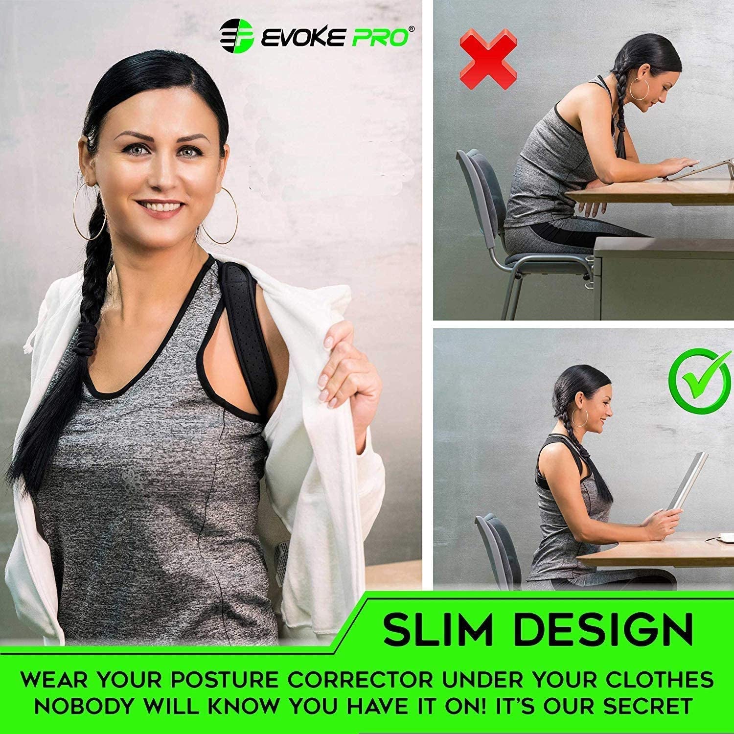 Evoke Pro Back Posture Corrector for Women and Men + Resistance Band - Trains Your Back Muscles to Prevent Slouching and Provides Back Pain Relief (Regular)