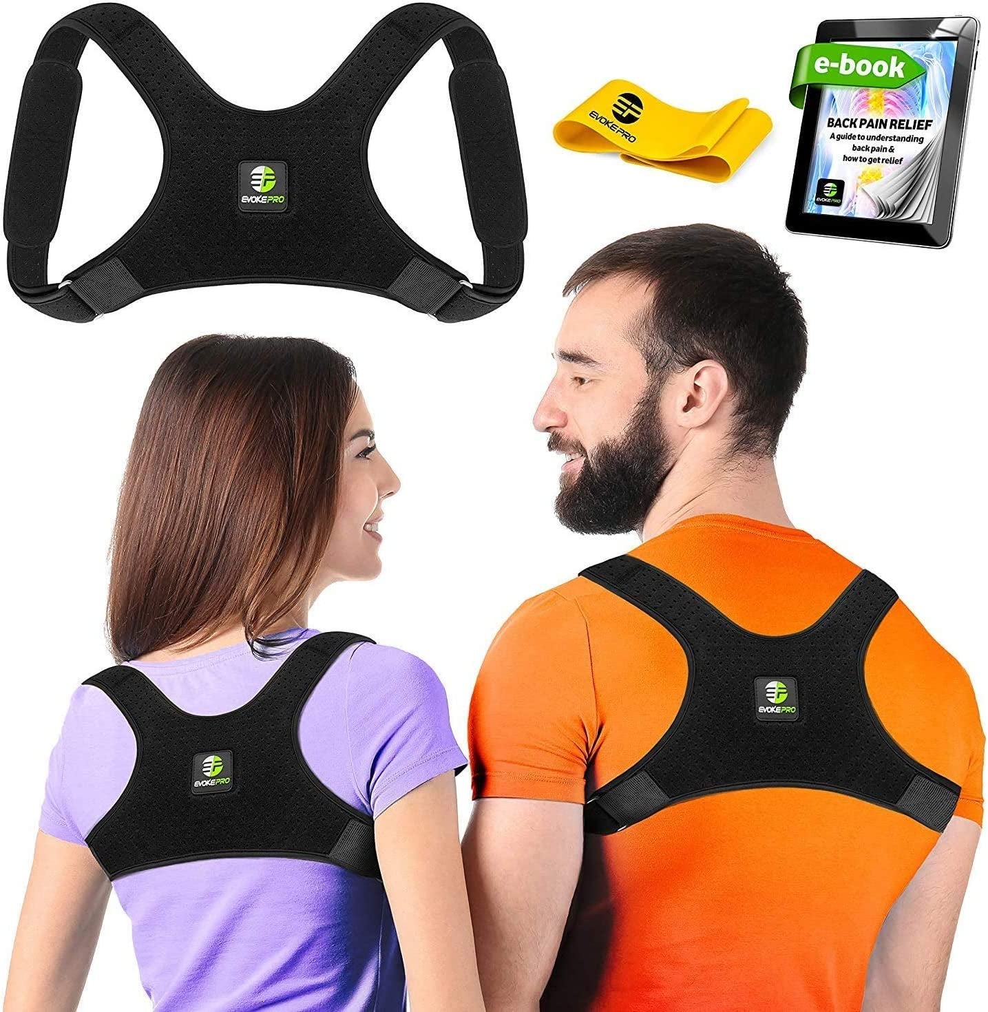 Evoke Pro Back Posture Corrector for Women and Men + Resistance Band - Trains Your Back Muscles to Prevent Slouching and Provides Back Pain Relief (Regular)