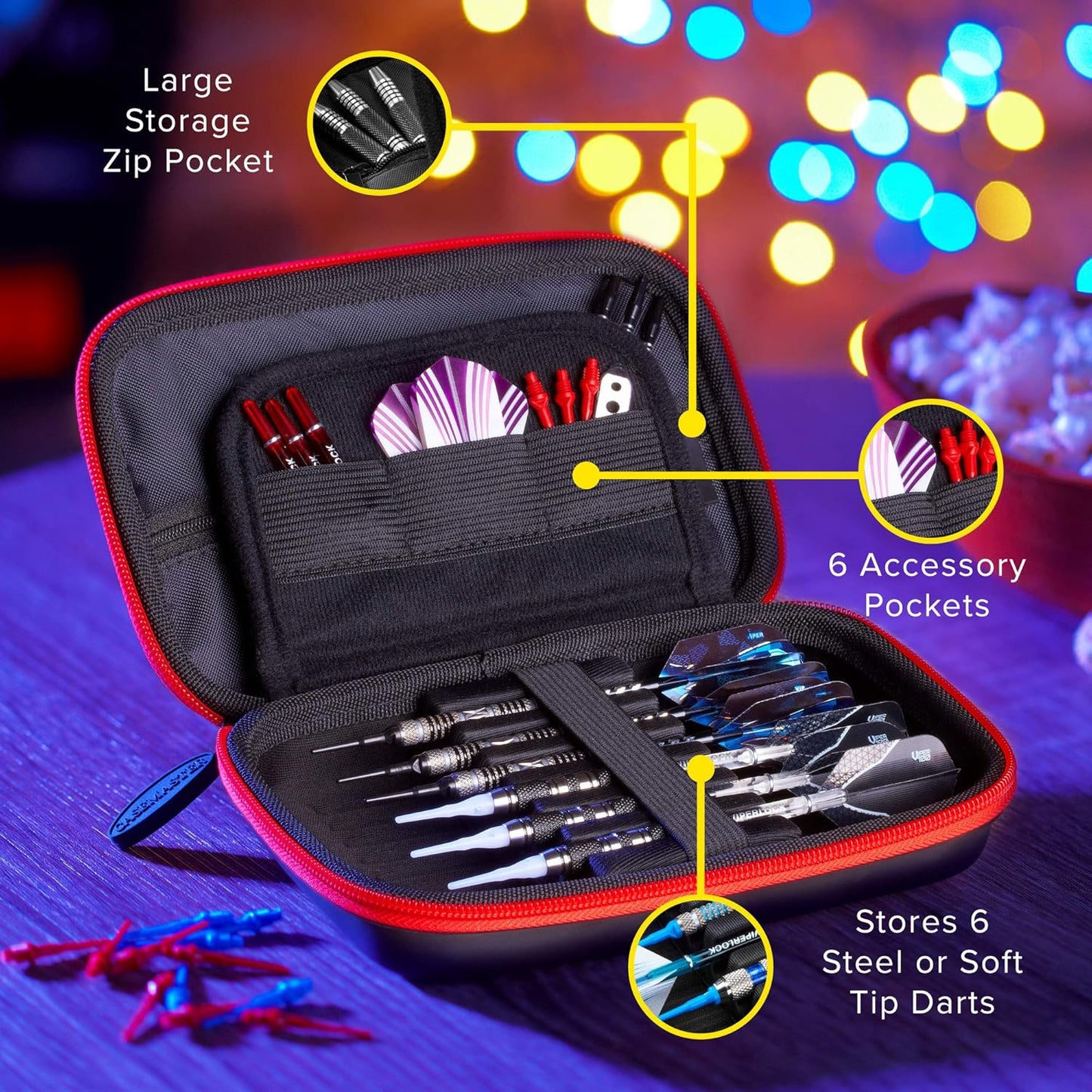 Casemaster Sentinel EVA Foam Shell Dart Case, Holds 6 Darts and Extra Accessories, Tips, Shafts and Flights, Compatible with Steel Tip and Soft Tip Darts