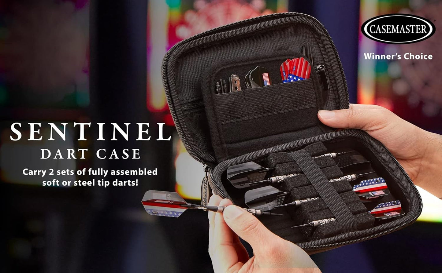 Casemaster Sentinel EVA Foam Shell Dart Case, Holds 6 Darts and Extra Accessories, Tips, Shafts and Flights, Compatible with Steel Tip and Soft Tip Darts