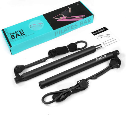 Pilates Bar, Wastou Portable Pilates Bar Kit with Adjustable Resistance Band for Different Height, Home Gym Exercise Stick Yoga Bar with Foot Loop for Hipsline, Stretching, Muscle Toning