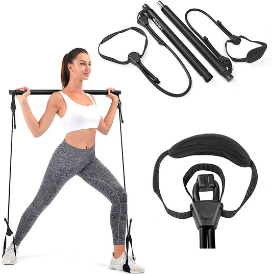 Pilates Bar, Wastou Portable Pilates Bar Kit with Adjustable Resistance Band for Different Height, Home Gym Exercise Stick Yoga Bar with Foot Loop for Hipsline, Stretching, Muscle Toning