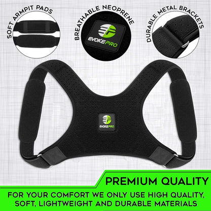 Evoke Pro Back Posture Corrector for Women and Men + Resistance Band - Trains Your Back Muscles to Prevent Slouching and Provides Back Pain Relief (Regular)